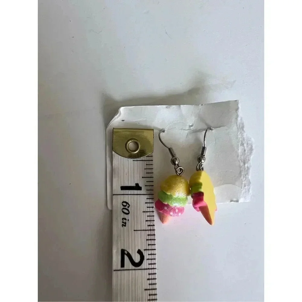 SPARKLE yellow, green, pink ice‎ cream cone earrings